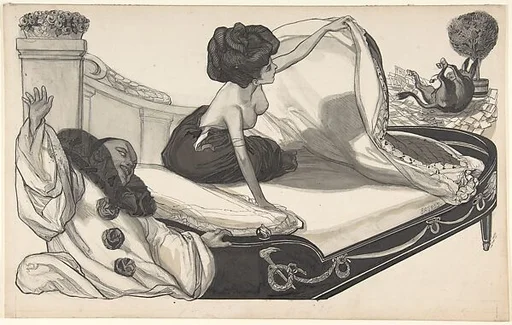Woman in Bed Observing a Donkey