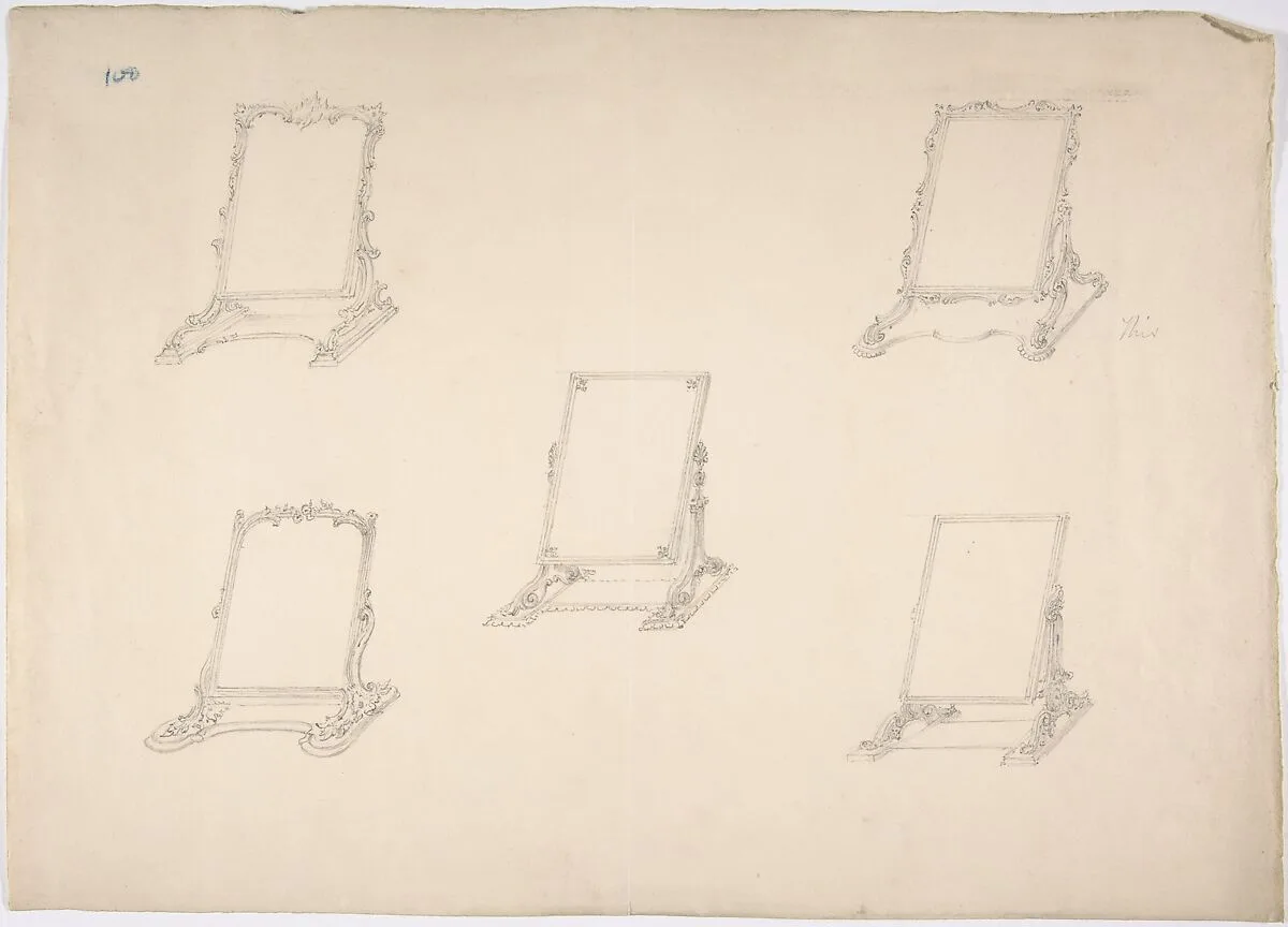 Design for Five Table Top Mirrors with Varying Ornament — Anonymous, British, 19th century