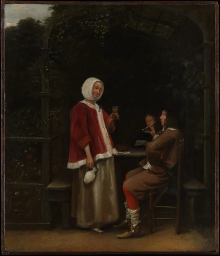 A Woman and Two Men in an Arbor