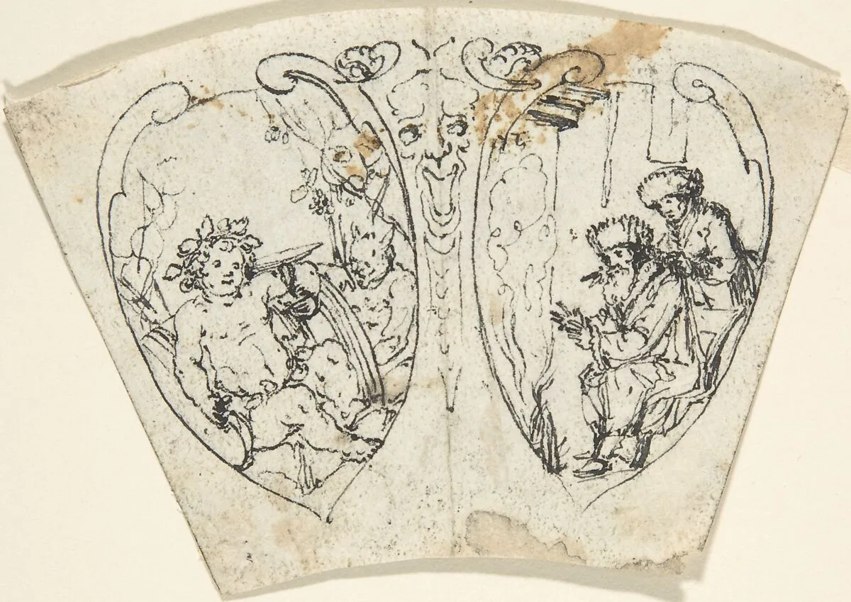Design for a Cup (?) with Bacchus and Two Figures Warming Themselves (January) — Anonymous, German, 19th century