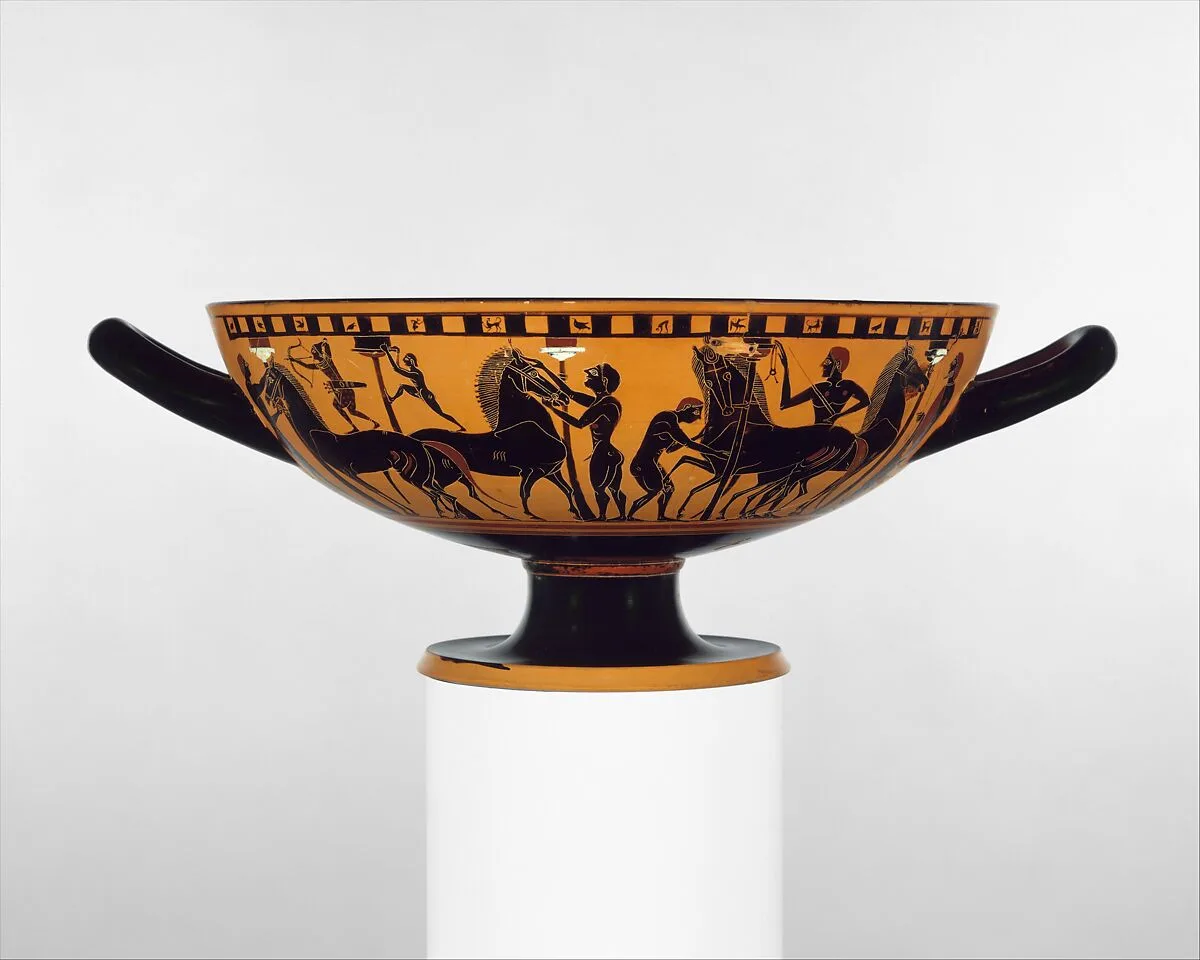 Terracotta kylix (drinking cup) — Amasis Painter