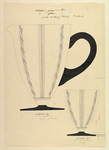 Design for Glass Pitcher and Tumbler (recto); and Tumbler (verso)