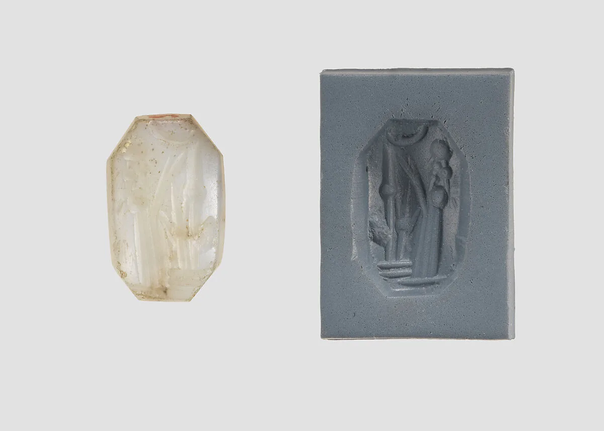 Stamp seal (octagonal pyramid) with cultic scene — Unknown