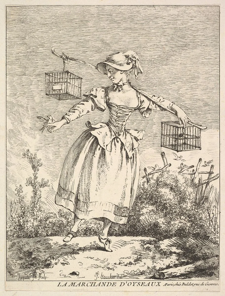 La marchande d'oyseaux (The Bird Merchant) — Buldet|Jacques Gabriel Huquier|François Boucher