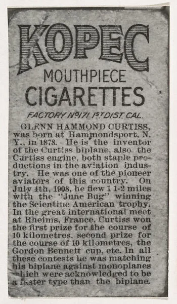 Facsimile of card verso, from the Sports Champions series (T229) — Kopec Cigarettes
