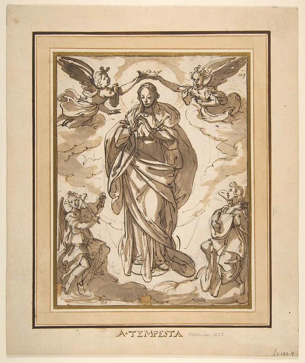 The Virgin Immaculate Crowned by Two Angels, with Angel Musicians in the Foreground — Domenico Fontana