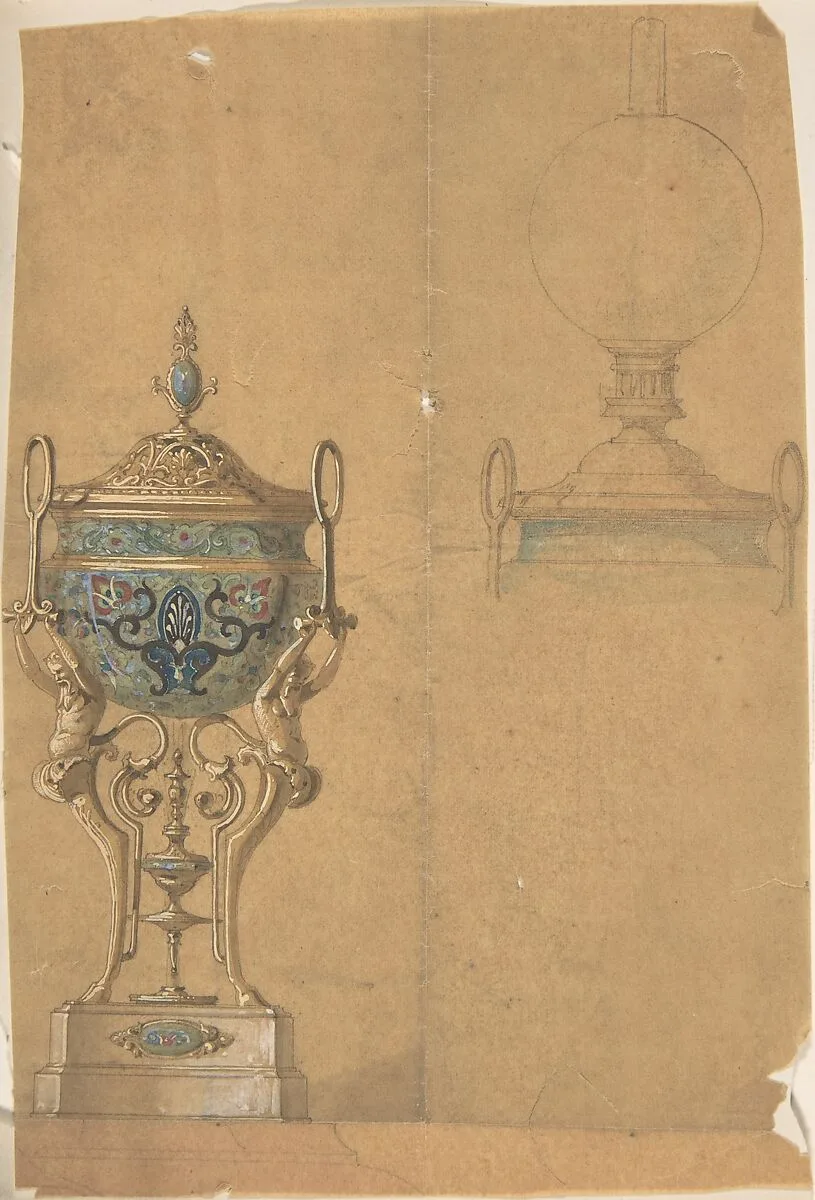 Stone Vessel Supported on Legs in the Form of Fauns, with a Metal Lid — Anonymous, British, 19th century