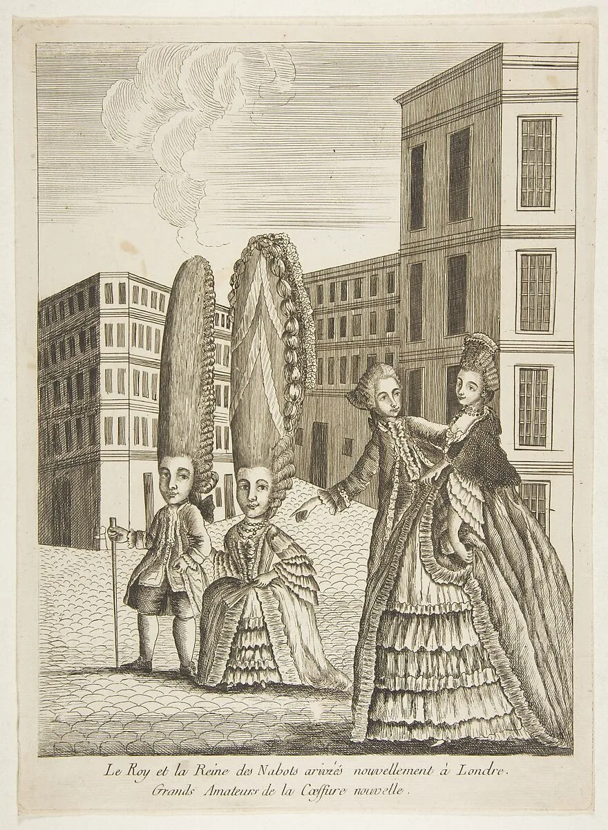 Le Roy et la Reine des Nabots arrivés nouvellement à Londre. Grands amateurs de la coeffure nouvelle — Anonymous, French, 18th century