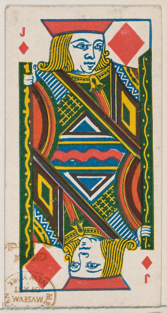 Jack of Diamonds (red), from the Playing Cards series (N84) for Duke brand cigarettes — W. Duke, Sons & Co.