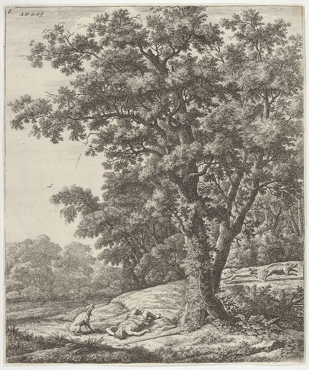 Landscape with the Death of Adonis, from the Series of Six Mythological Scenes — Anthonie Waterloo