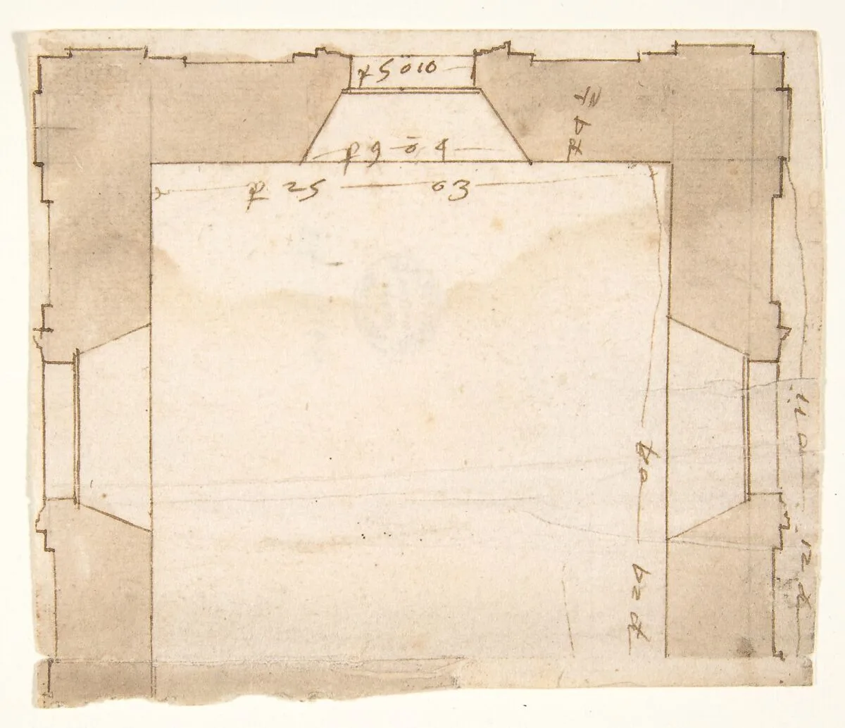 Unidentified, plan (recto) blank (verso) — Anonymous, French, 16th century