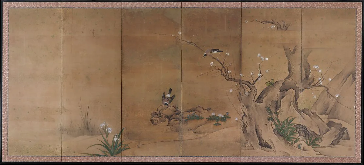 狩野山卜筆四季花鳥図屏風|Birds and Flowers of the Four Seasons — Kano Sanboku