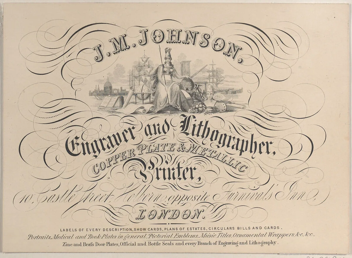Trade card for J.M. Johnson, Engraver and Lithographer — Anonymous, British, 19th century