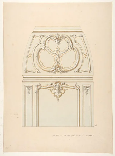 Design for Rococco-style wall and cove ornament in the salon of the Hotel de Luynes, owned by the Duc de Sabran