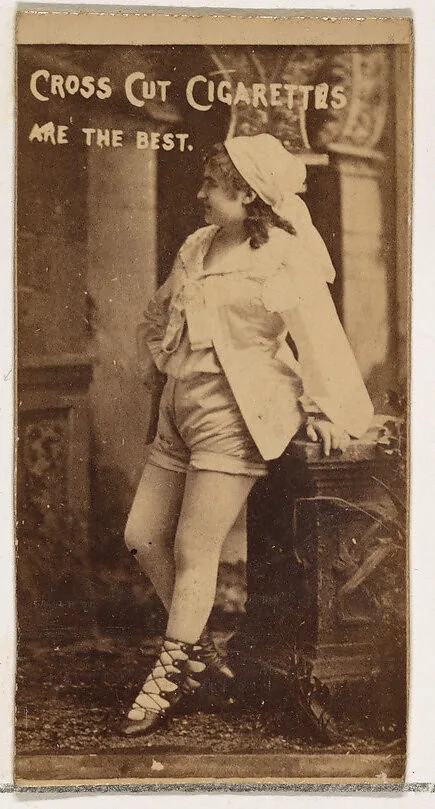 Actress in profile leaning on ornate table, from the Actors and Actresses series (N145-1) issued by Duke Sons & Co. to promote Cross Cut Cigarettes — W. Duke, Sons & Co.