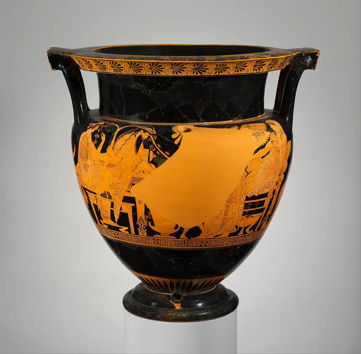 Terracotta psykter-column-krater (vase for chilling and mixing wine and water) — Troilos Painter