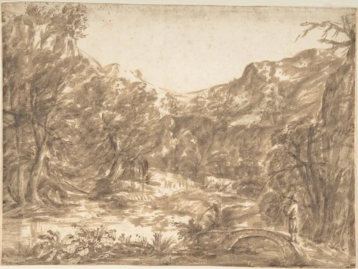 Landscape with Figure Standing on a Bridge