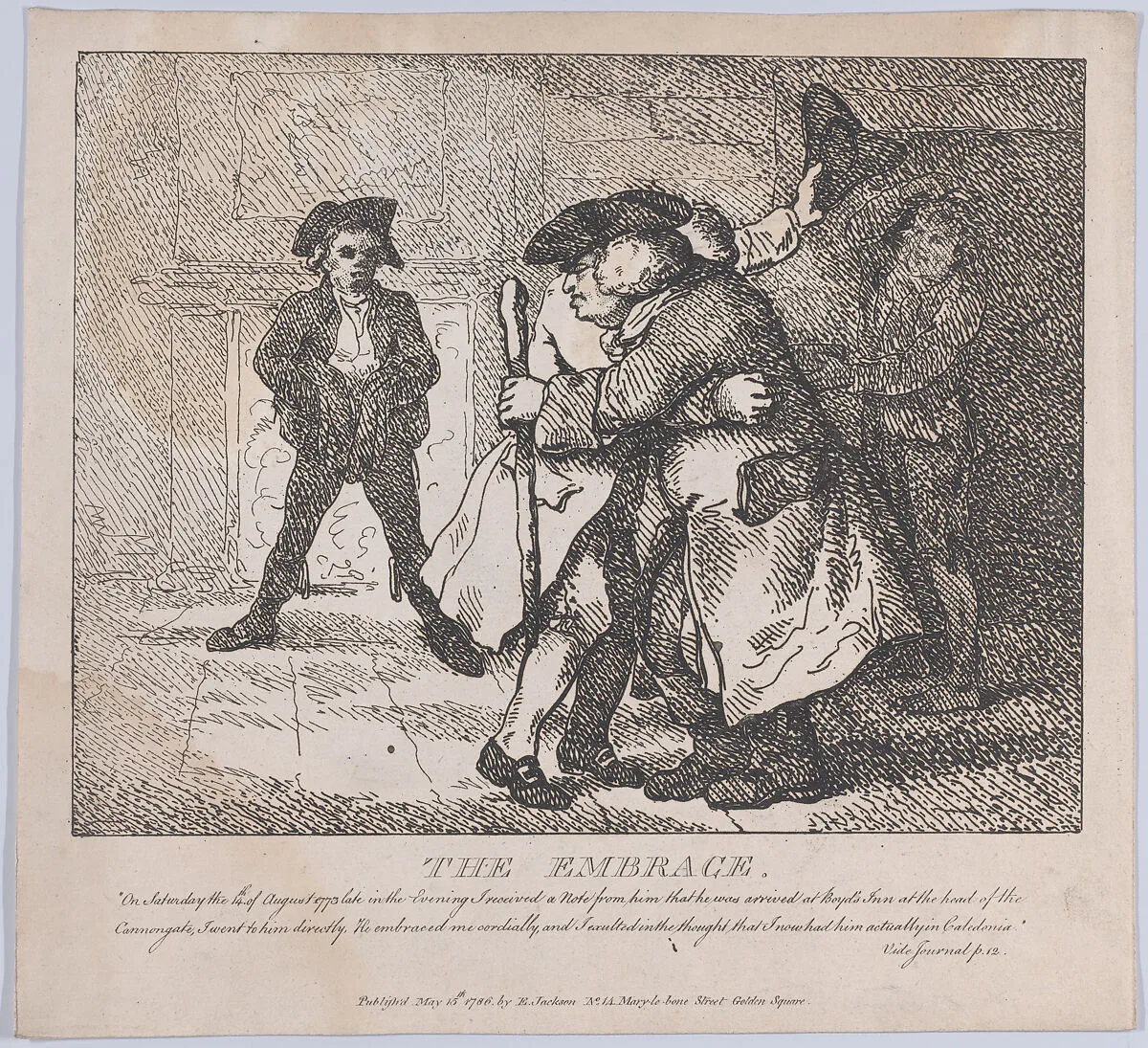 The Embrace (Picturesque Beauties of Boswell, Part the First) — Samuel Collings|James Boswell|Thomas Rowlandson|Samuel Johnson|Elizabeth Jackson
