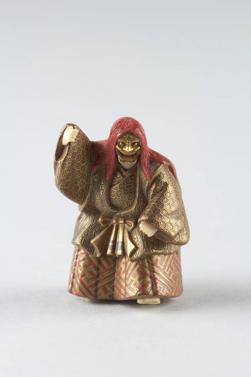 石橋能舞蒔絵根付 銘:寿玉|Netsuke of Shakkyō Dancer — Unknown