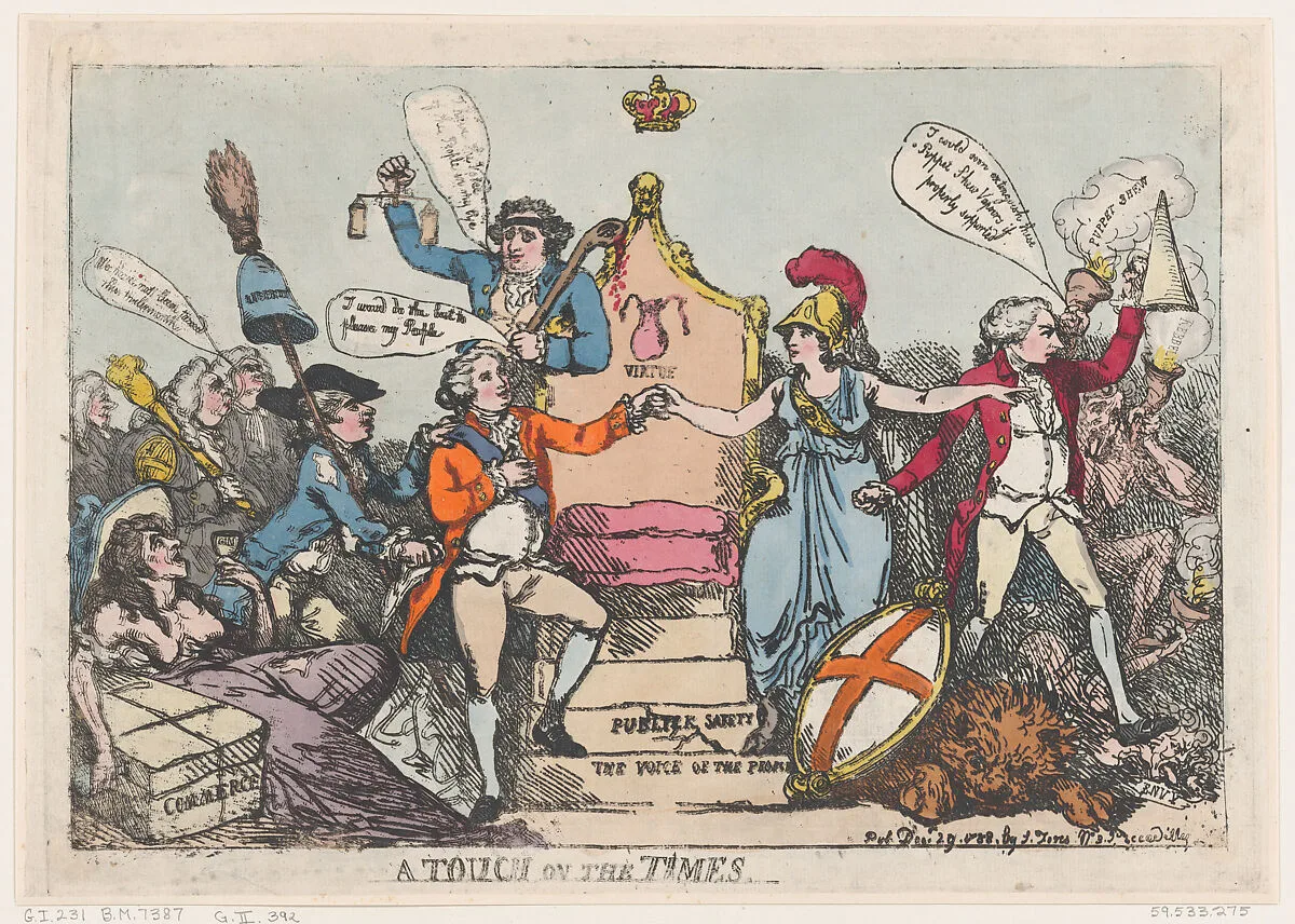 A Touch on the Times — Thomas Rowlandson|S. W. Fores|Charles James Fox|William Pitt|Richard Brinsley Sheridan|George, Prince of Wales