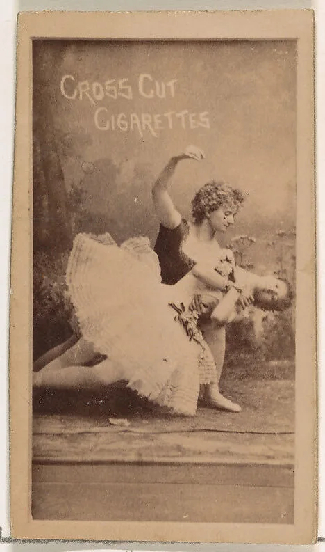 Card Number 115, Ettlinger (two ballerinas), from the Actors and Actresses series (N145-1) issued by Duke Sons & Co. to promote Cross Cut Cigarettes — W. Duke, Sons & Co.