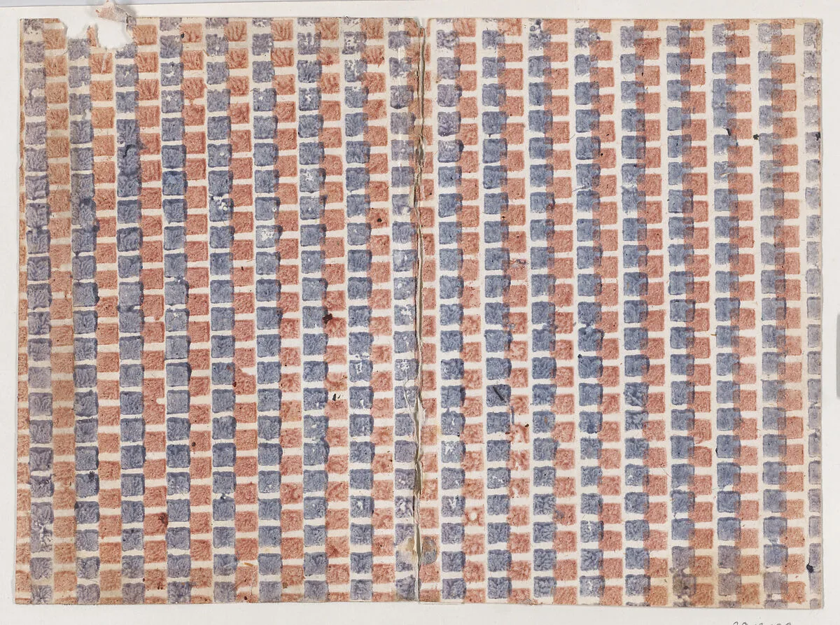 Book cover with overall pattern of blue and red squares — Anonymous