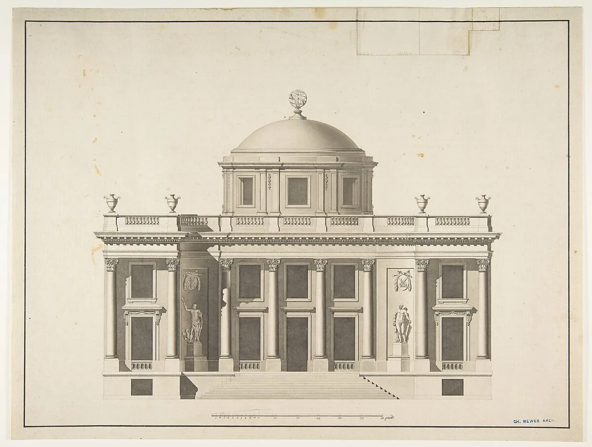 Project for a Domed Building with Colonnaded Façade — Anonymous, French, 18th century