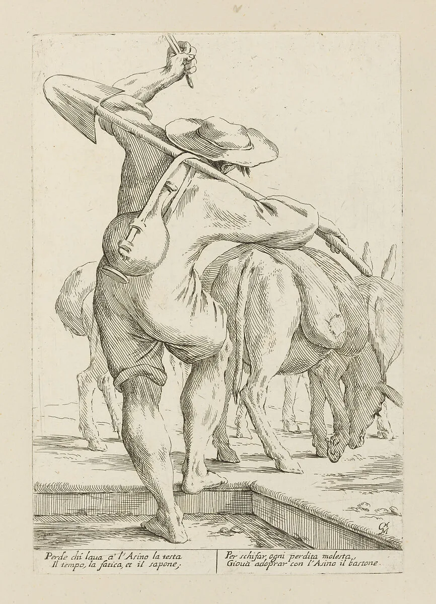 Donkey Driver with His Herd, from Di Bologna l'Arti per via D'An.ibal' Ca.rac, plate 32 — Giuseppe Maria Mitelli|Annibale Carracci|Giovanni Giacomo De Rossi