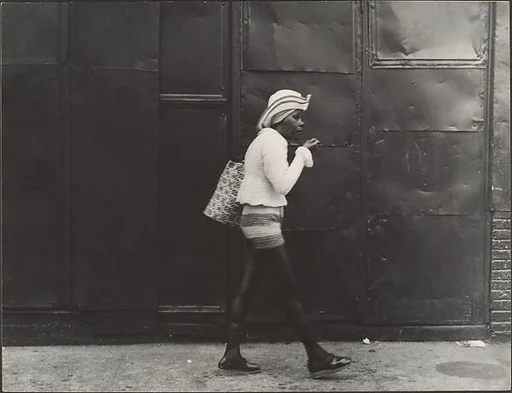 [Street Scene: Woman Wearing Straw Hat and Black Stockings, New York City]