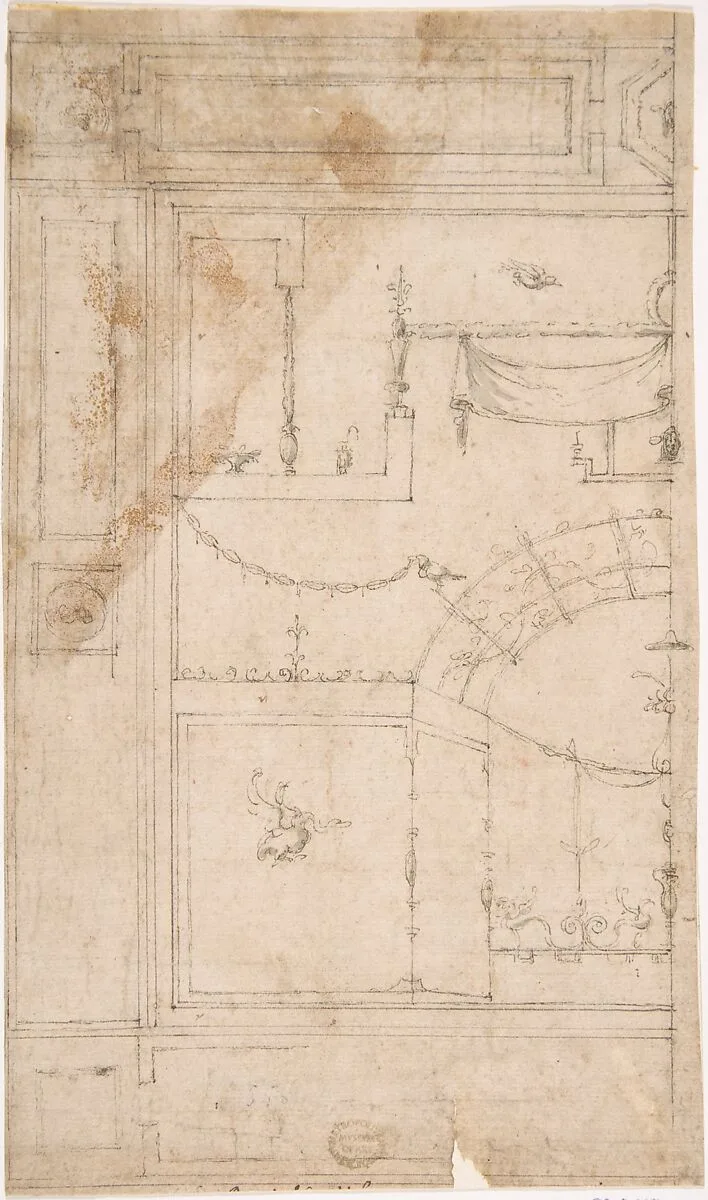 Design for the Decoration of a Wall with Grotteschi in the Antique-Style — Luzio Luzzi (also known as Luzio Romano, Luzio da Todi)