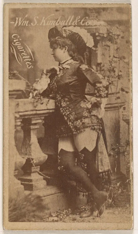 Actress leaning on prop ballustrade, from the Actresses series (N203) issued by Wm. S. Kimball & Co. — William S. Kimball & Company