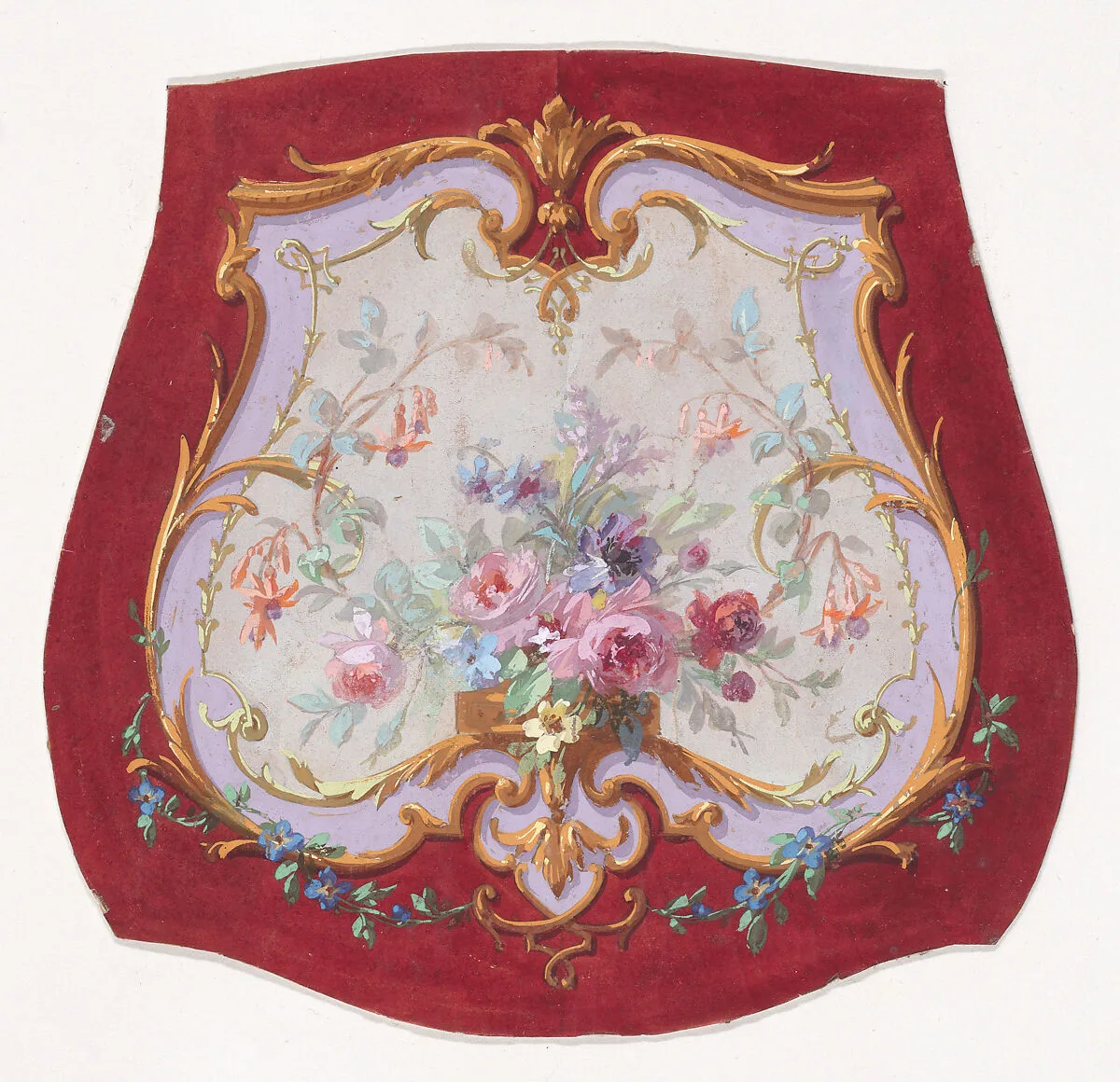 Design for a Chair Seat Cover with Floral Motifs — Anonymous, French, 19th century