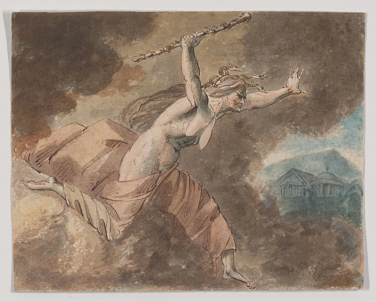 Envy from Ovid's "House of Envy" (Book II, lines 760-796) (recto); A naked woman (verso) — William Hamilton