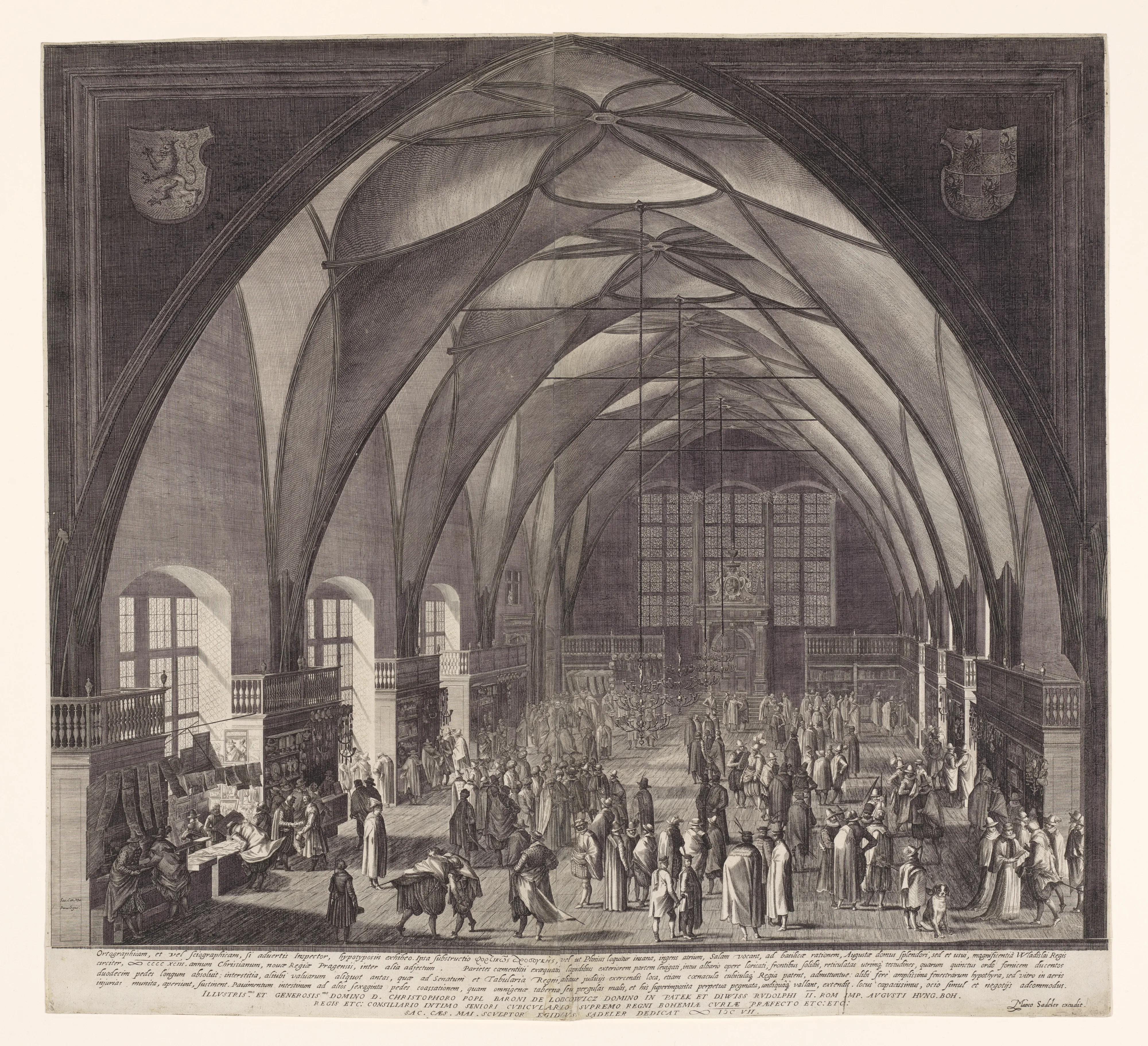 Interior View of Vladislav Hall at Prague Castle during the Annual Fair — Aegidius Sadeler II