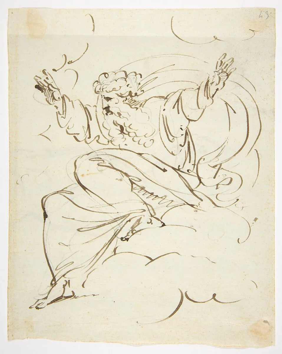God The Father Creating (?) (r.); Study of neo-classical statue of a nude male (v.) — Luigi Sabatelli