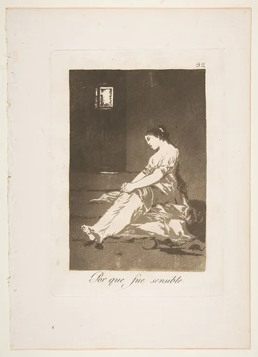 Plate 32 from "Los Caprichos": Because she was susceptible (Por que fue sensible)