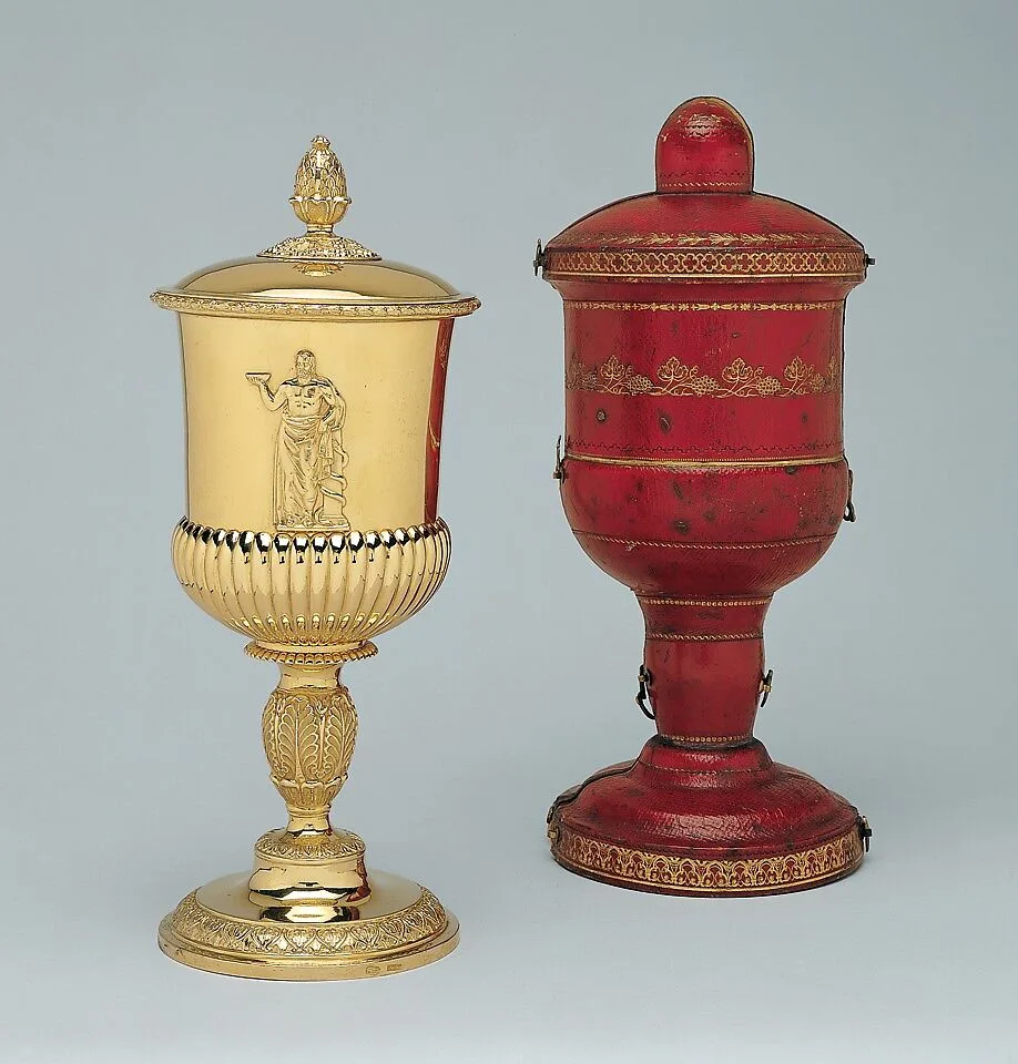 Cup with cover with a leather case — Franz Hubert Doreck