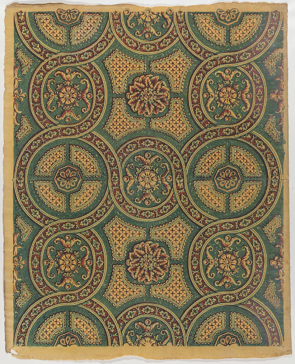 Sheet with a running circles pattern with rosettes — Remondini Family|Anonymous