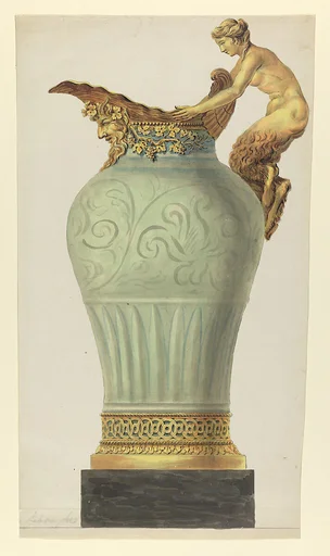 Drawing of a Chinese Celadon Vase with Gilt-Bronze Mounts
