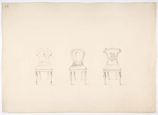 Design for Three Chairs, Two with Armorial Ornament on Backs