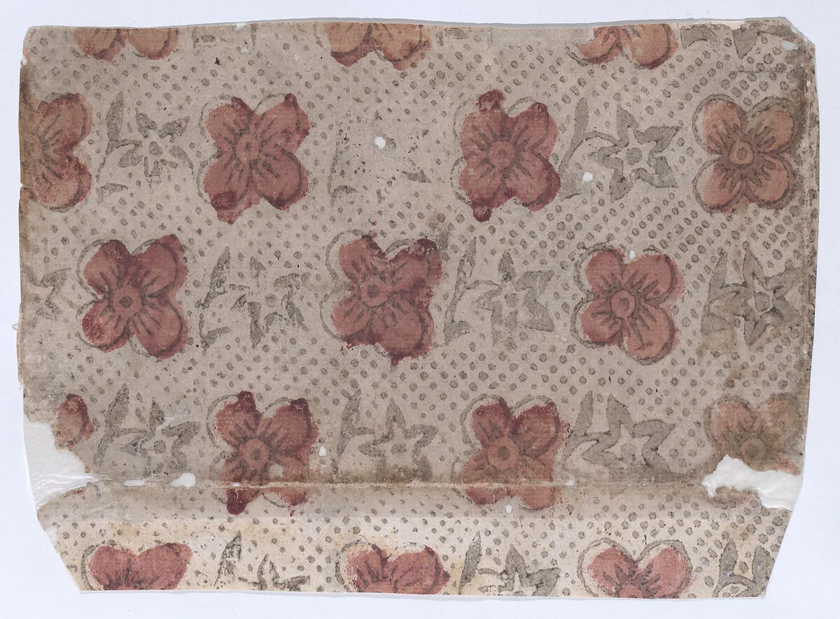 Sheet with overall floral and dot pattern — Anonymous