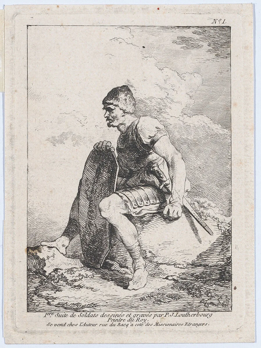 Seated Soldier Holding a Shield — Philippe Jacques de Loutherbourg