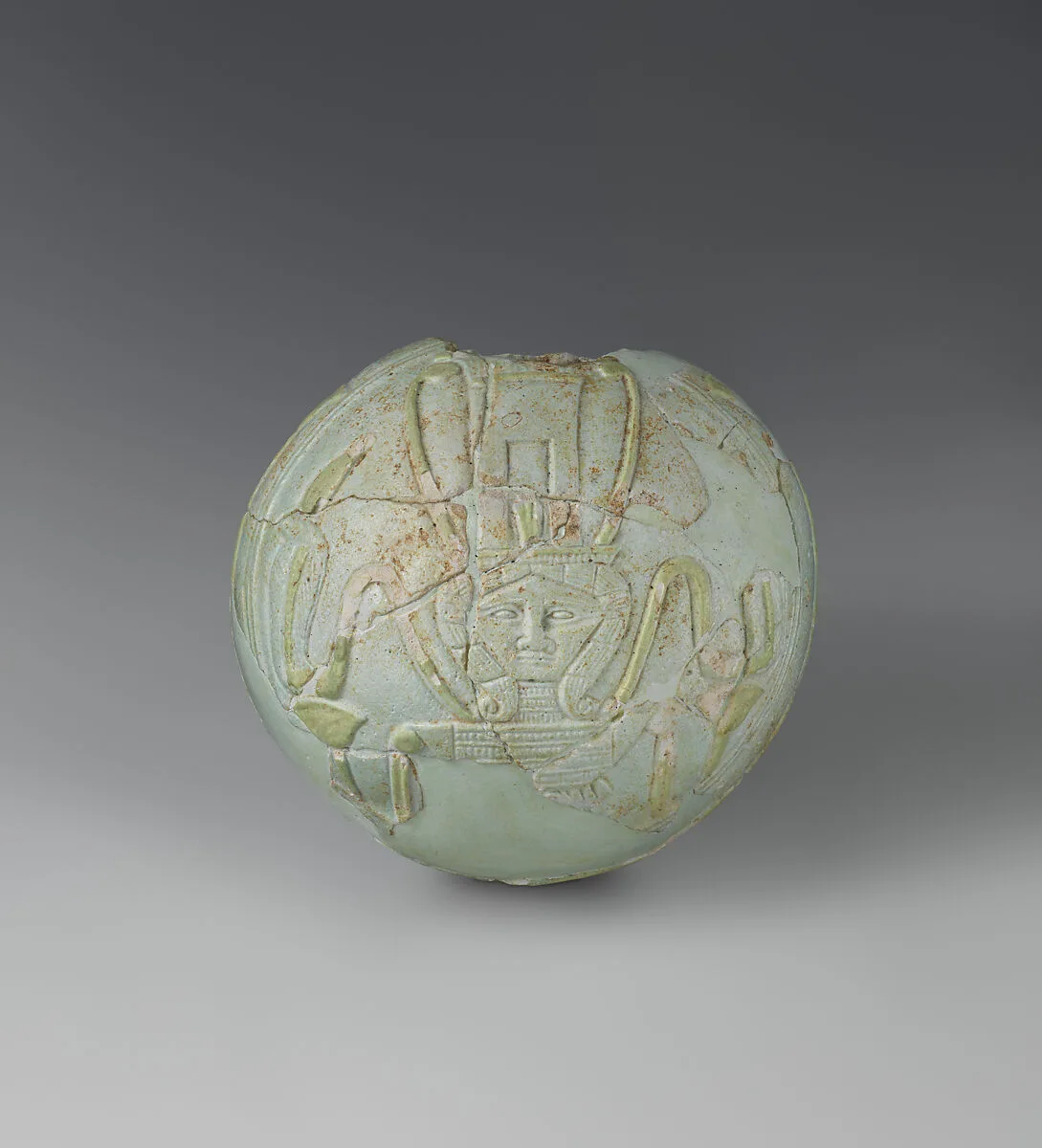 Lentoid Bottle ("New Year's Bottle"): Hathor sistrum on one side, cow in marshes on the opposite — Unknown