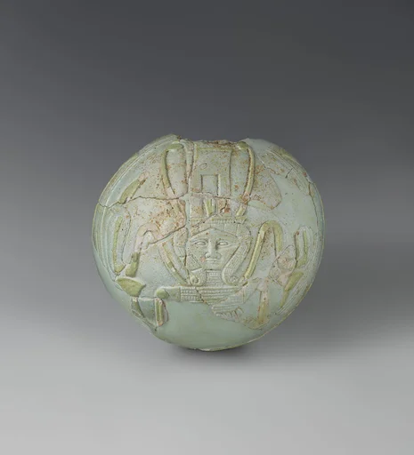 Lentoid Bottle ("New Year's Bottle"): Hathor sistrum on one side, cow in marshes on the opposite