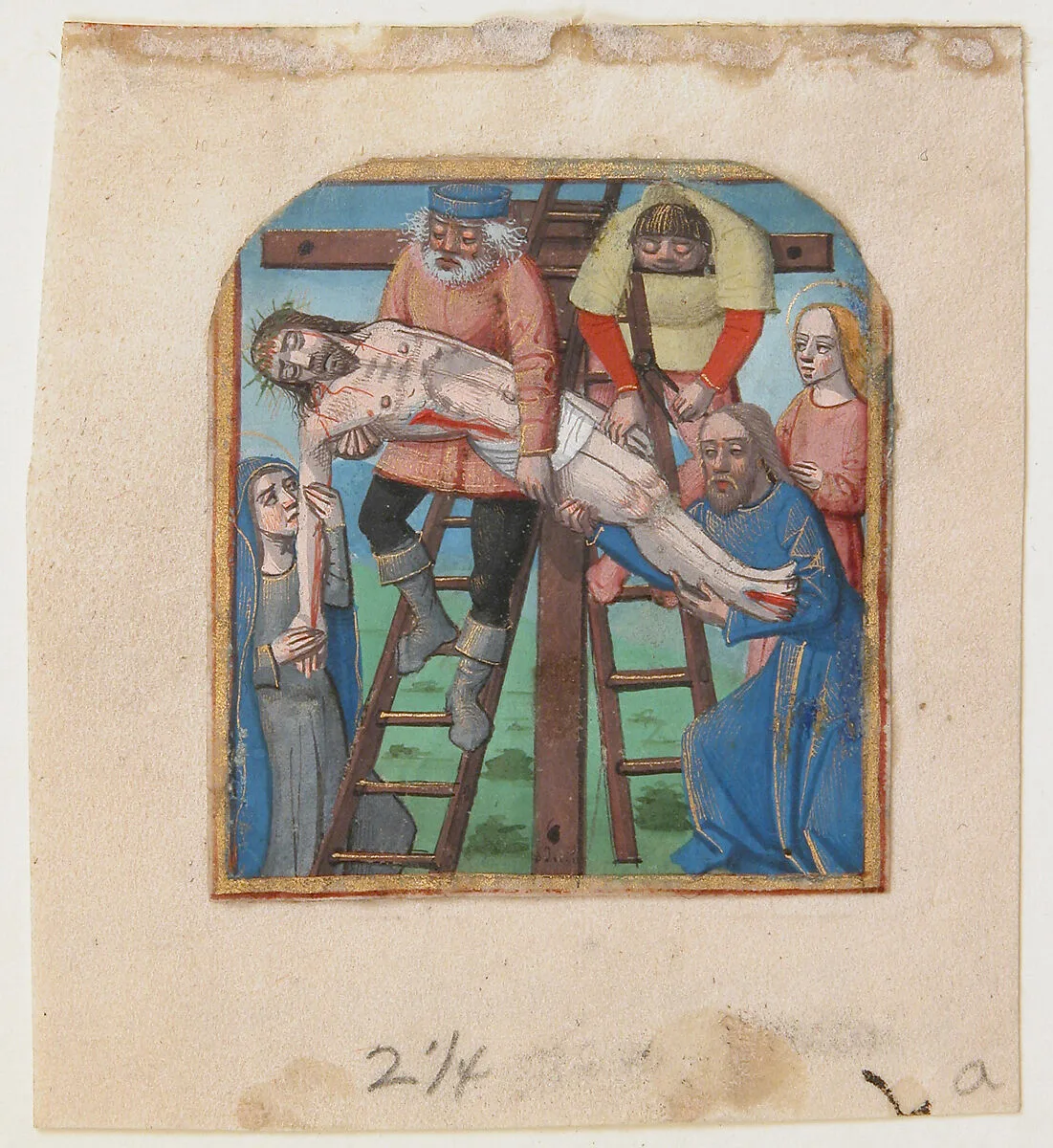 Manuscript Illumination with the Descent from the Cross, from a Book of Hours — Unknown