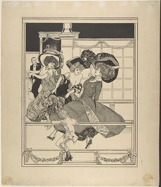 Three Dancing Women in a Restaurant Watched by Cupid — Franz von Bayros