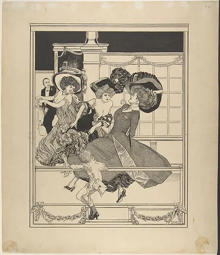 Three Dancing Women in a Restaurant Watched by Cupid