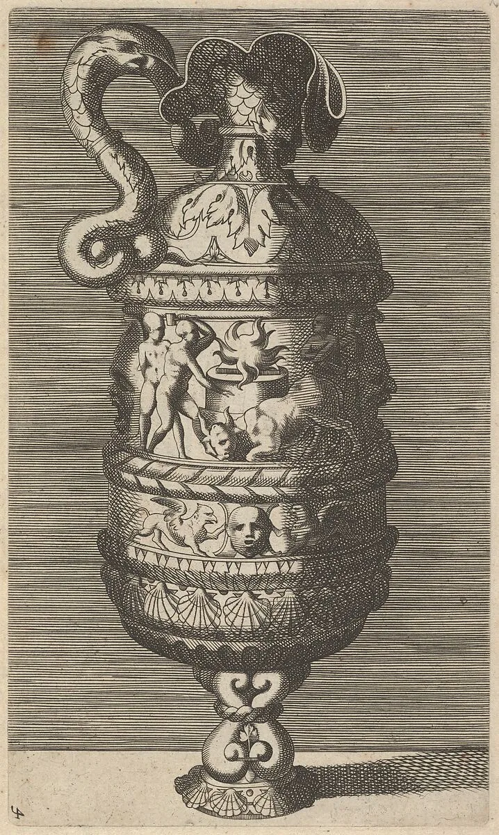 Vase with a Sacrificial Scene — Claes Jansz. Visscher|Frederick de Wit|Polidoro da Caravaggio|Rosso Fiorentino|René Boyvin