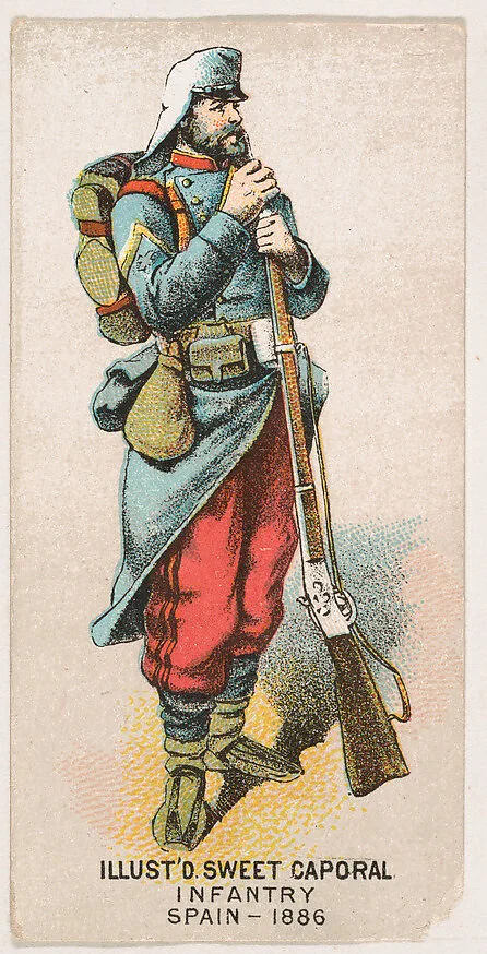 Infantry, Spain, 1886, from the Military Series (N224) issued by Kinney Tobacco Company to promote Sweet Caporal Cigarettes — Kinney Brothers Tobacco Company