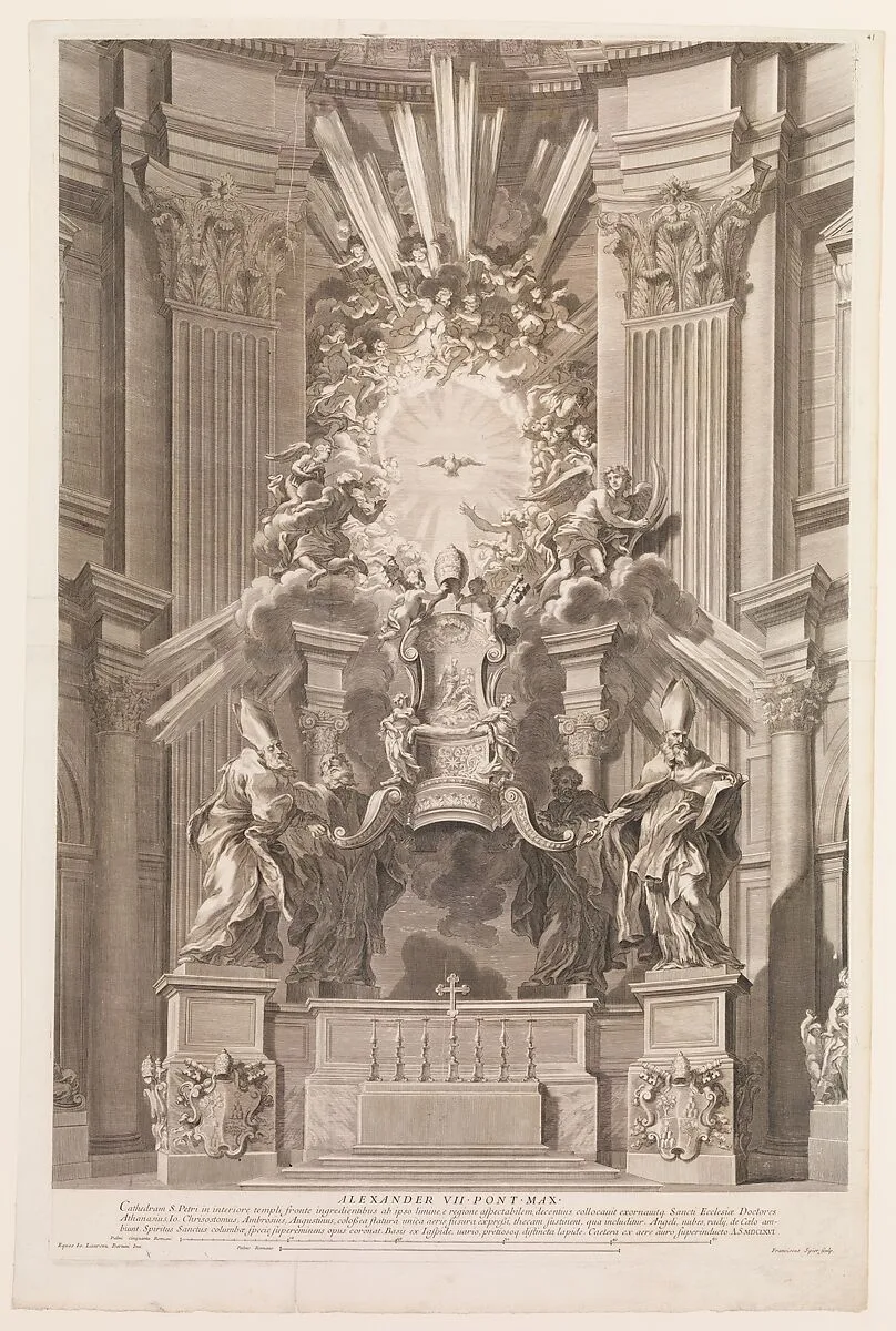 Cathedram S. Petri in interiore templi fronte...Plate 41 from the Album 'Basilica di S. Pietro in Vaticano' — François Spierre|Gian Lorenzo Bernini